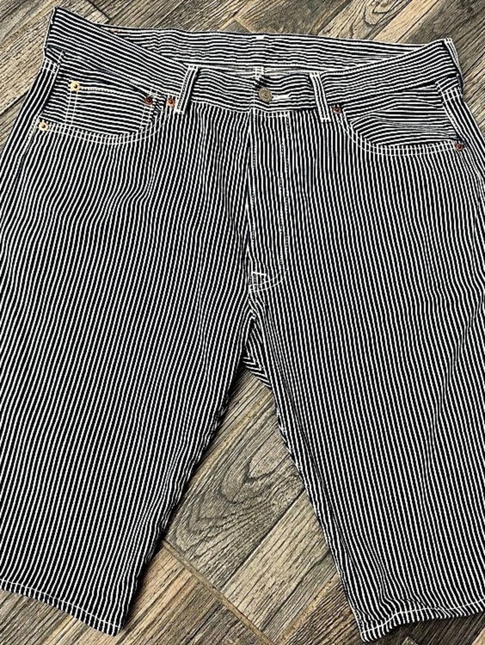 Levi's 501 Striped Jean Shorts in Blue & White Waist 36